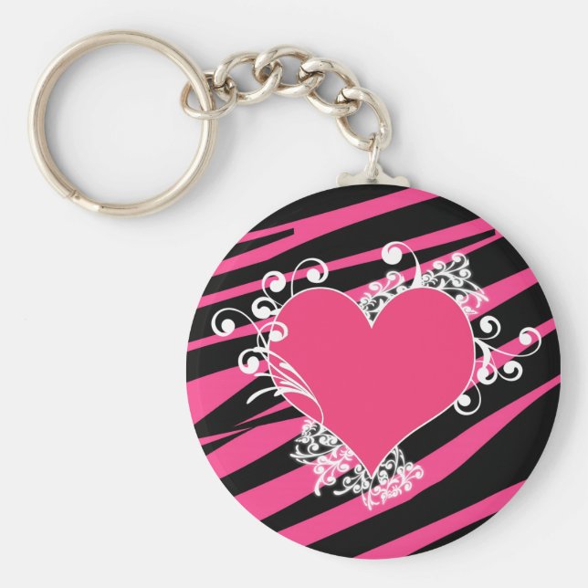 Chaveiro KRW Zebra Heart Swirls Rosa e Black Name Keyring (Frente)