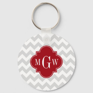 Chaveiro L Cinza Wht Chevron Cranberry Quatrefoil 3 Monogra