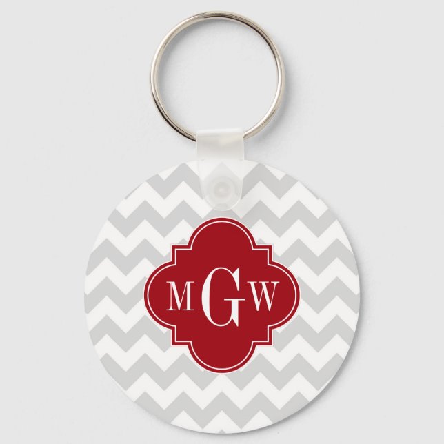 Chaveiro L Cinza Wht Chevron Cranberry Quatrefoil 3 Monogra (Frente)