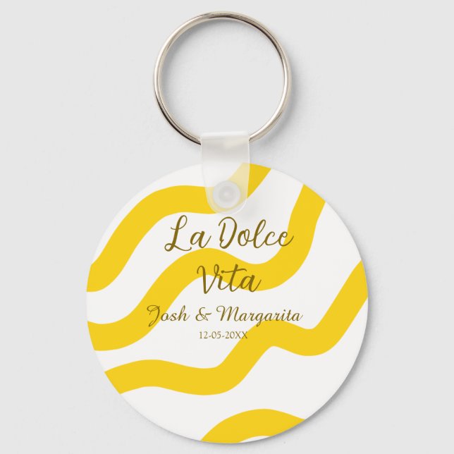 Chaveiro La Dolce Vita casal amarelo Nome data glit (Frente)