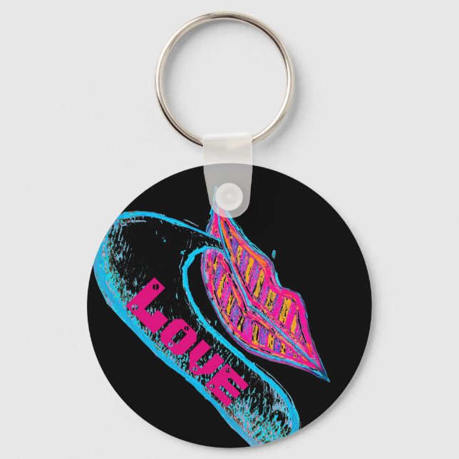Chaveiro Lábios cor-de-rosa e um balão ou língua de palavra (Frente)