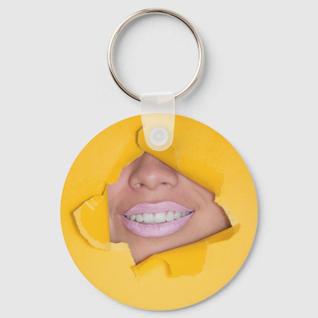 Chaveiro Lábios de rosto sorri amarelo (Frente)