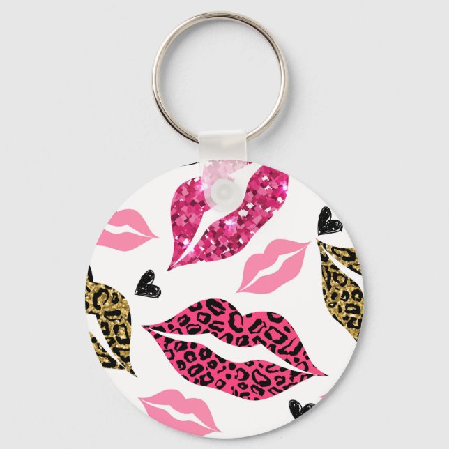 Chaveiro Lábios reluzentes: Padrão de Moda Leopardo (Frente)