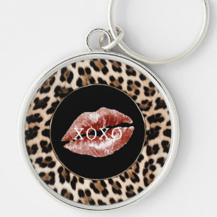 Chaveiro Lábios Vermelhos Estampa de Leopardo XOXO