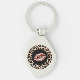 Chaveiro Lábios Vermelhos Estampa de Leopardo XOXO
