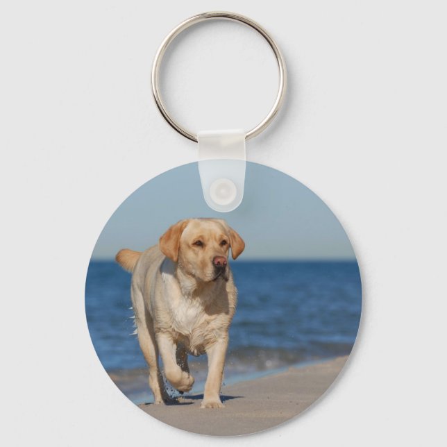 Chaveiro Labrador amarelo na praia (Frente)