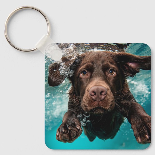 Chaveiro Labrador Chocolate Brincalhão Nadando Submerso (Frente)