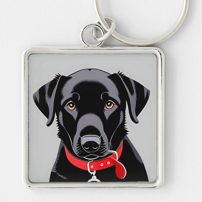 Chaveiro Labrador preto com coleira vermelha (Frente)