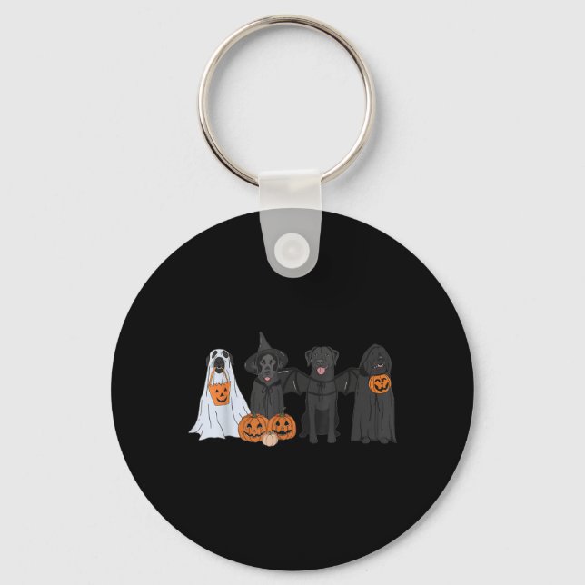 Chaveiro Labrador preto em fantasia de fantasma de Hallowee (Frente)