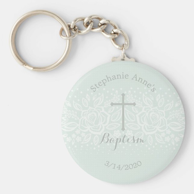 Chaveiro Lace Floral Delicado de Opal Azul Baptism (Frente)