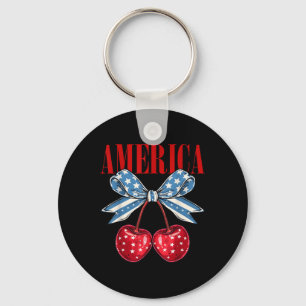 Chaveiro Laço de Cereja Coquete Americana Bandeira Patrióti