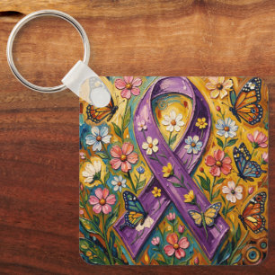 Chaveiro Laço de Conscientização Roxo Fibro