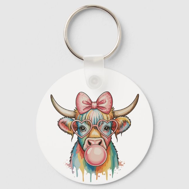 Chaveiro Laço de Coquete Rosa Vaca das Terras Altas Bubbleg (Frente)