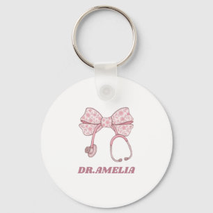 Chaveiro Laço Floral Rosa Stethoscope Nome do Médico Design