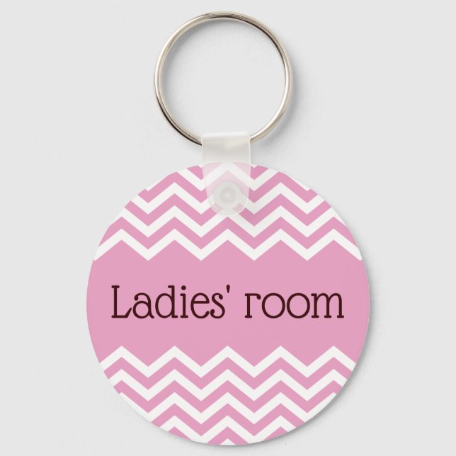 Chaveiro Ladies room bathroom keychain, pink chevrons (Frente)