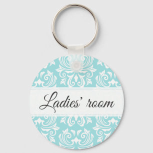Chaveiro Ladies room pale blue damask pattern bathroom