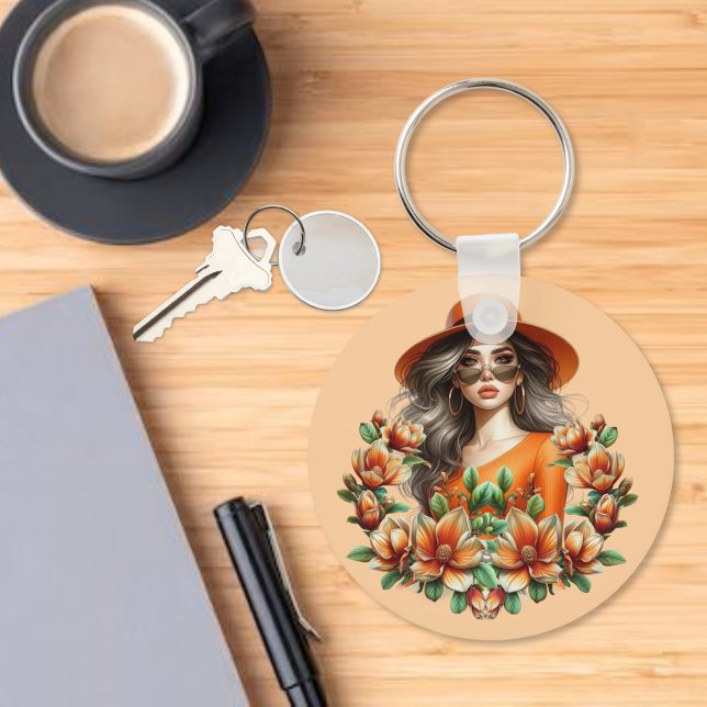 Chaveiro Lady in Orange Derby Hat - Orange Floral (Criador carregado)
