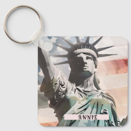 Chaveiro Lady Liberty e o nome personalizado da bandeira am