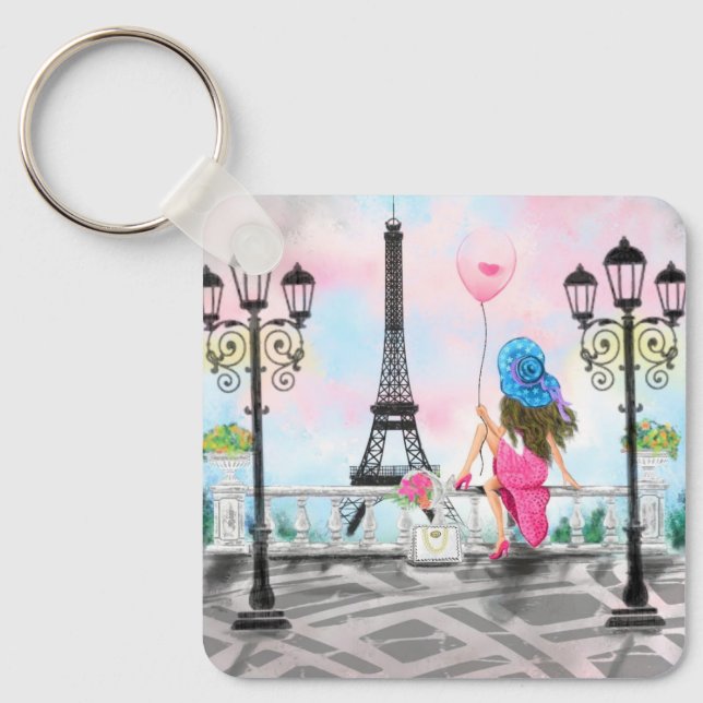 Chaveiro Lady with Pink Balloon Keychain - I Love Paris (Frente)