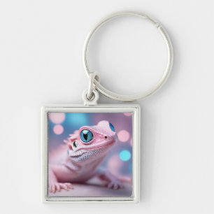 Chaveiro Lagarto Rosa Bonito com Olhos Azuis Grandes