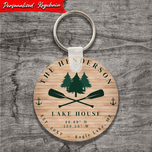 Chaveiro Lago House Rustic Lake Boat Oars Trees (Criador carregado)