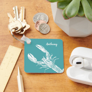 Chaveiro Lagosta Branca e Azul-Teal Personalizada