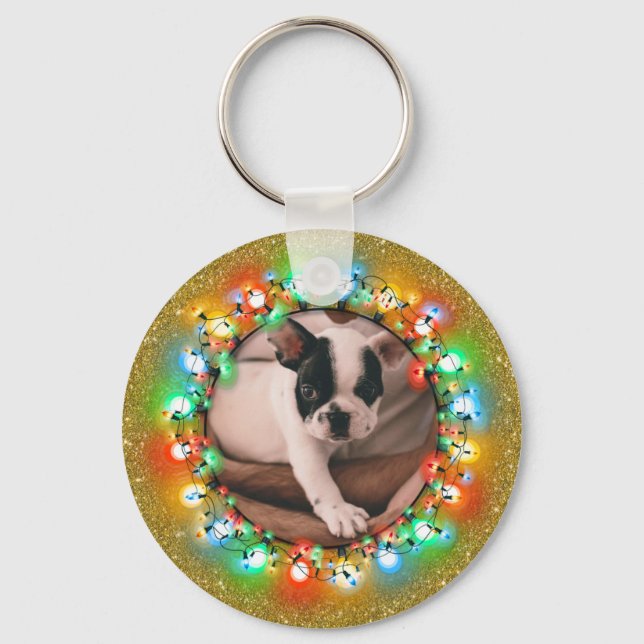 Chaveiro Lâmpadas de Natal Golden Sparkle com Foto (Frente)