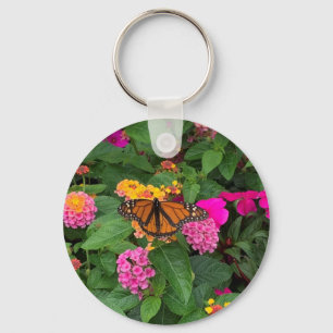Chaveiro Lantana Floral Amarela Rosa Verde com Borboleta
