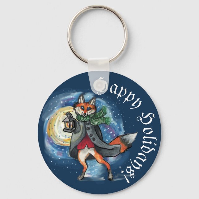 Chaveiro Lanterna Whimsical Fox no Feriado de Neve (Frente)