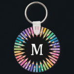 Chaveiro Lápis com cores divertidas Monograma Art Studio<br><div class="desc">Chaveiro redonda colorida para uma sala de aula personalizada com a inicial do professor rodeada de lápis coloridos em cores suaves do arco-íris. Chaveiro de monogramas coloridos para o seu estúdio de arte personalizado com um inicial em branco contra um fundo preto com muitos lápis coloridos todos apontando para o...</div>