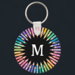 Chaveiro Lápis com cores divertidas Monograma Art Studio<br><div class="desc">Chaveiro redonda colorida para uma sala de aula personalizada com a inicial do professor rodeada de lápis coloridos em cores suaves do arco-íris. Chaveiro de monogramas coloridos para o seu estúdio de arte personalizado com um inicial em branco contra um fundo preto com muitos lápis coloridos todos apontando para o...</div>