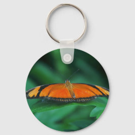 Chaveiro Laranja Brilhante e Borboleta Negra em Folha