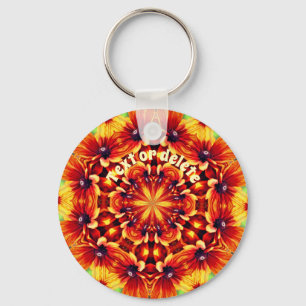 Chaveiro Laranja Daisias Flores Caleidoscópio Personalizado