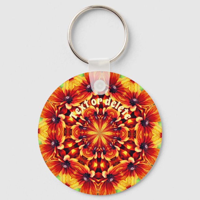 Chaveiro Laranja Daisias Flores Caleidoscópio Personalizado (Frente)