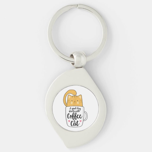 Chaveiro Laranja Engraçado Café Mug Cat Lover (Frente)