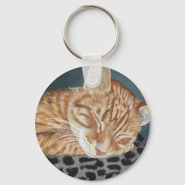 Chaveiro Laranja Ginger Tabby Dormindo Pintura De Gatos (Frente)