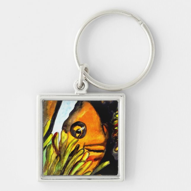 Chaveiro Laranja Palhaço Peixe aquarela pintura original (Frente)