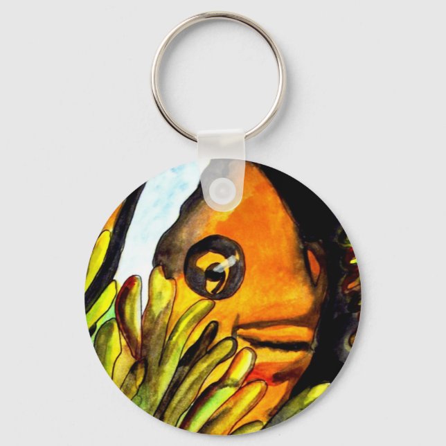 Chaveiro Laranja Palhaço Peixe aquarela pintura original (Frente)