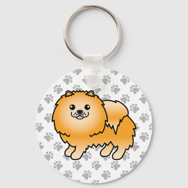 Chaveiro Laranja Pomerânia Cachorro de Desenho Animado Fofo (Frente)