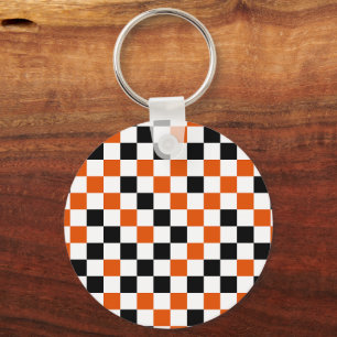 Chaveiro Laranja Preto e Branco Xadrez