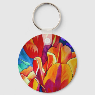 Chaveiro Laranja Tulipas aquarela pintura floral