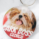 Chaveiro Latido Chefe Pet Dog Foto Moderna Legal Simples<br><div class="desc">Design é simples com um fundo de cores simples e sans serif typografia para um olhar de super-herói.</div>