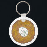 Chaveiro Latkes Potato Pancake Hanukkah Comida de Feriado J<br><div class="desc">Design apresenta um marcador original ilustrativo de uma deliciosa panqueca de batata latke revestida com creme azedo, um grampeador na cozinha de férias judaica. Ideal para comemorações de Hanukkah! Este design de latas de Chanukah também está disponível em outros produtos. Muitos designs adicionais estão também disponíveis neste compro! Não vê...</div>