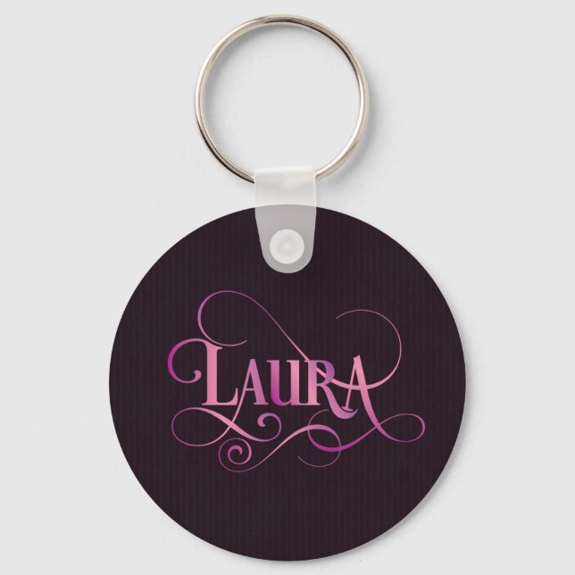 Chaveiro Laura Pink, Escrita Suave Personalizada, em Roxo (Frente)