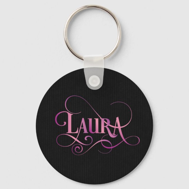 Chaveiro Laura Rosa Personalizada em Preto (Frente)