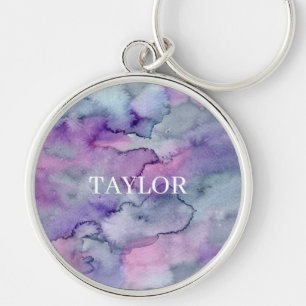 Chaveiro Lavanda Abstrata em Aquarela Fumê Elegante
