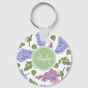 Chaveiro Lavanda Chic Lilac Floral Pastel Verde Monograma