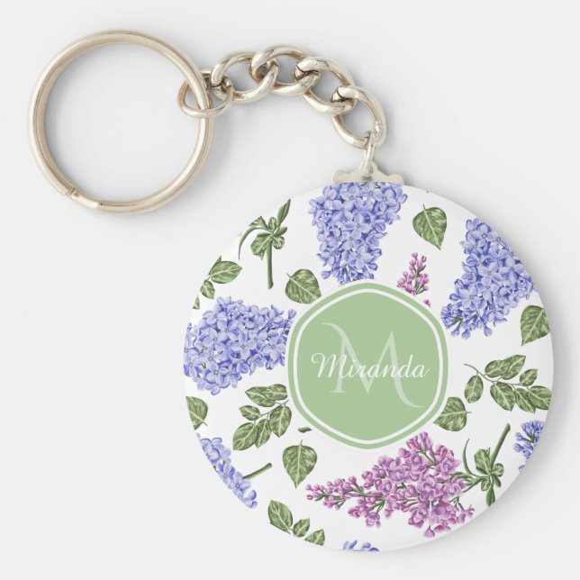 Chaveiro Lavanda Chic Lilac Floral Pastel Verde Monograma (Frente)