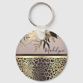 Chaveiro Lavanda Dourada Leopardo Safari Floral