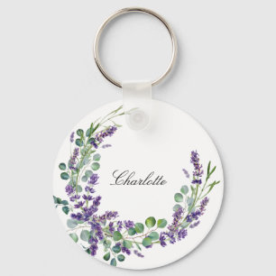 Chaveiro Lavanda eucalyptus greenery nome floral script